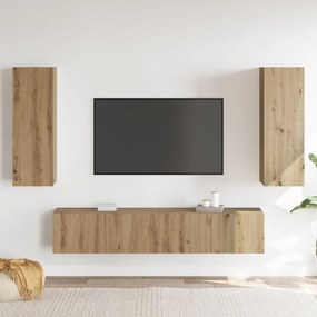 Conjunto de 4 Peças de Armário para TV Montado na Parede Carvalho Arte