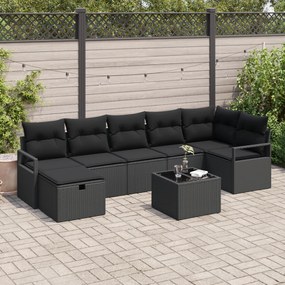 Conjunto de Sofá de Jardim de 8 Peças com Almofadas de Rattan Preto Po