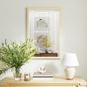 Espelho de parede retangular de 60 x 40 cm, com moldura em madeira natural, ideal para a casa de banho, sala de estar ou quarto