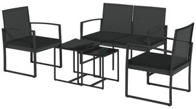 Outsunny Conjunto Móveis de Jardim de Vime Sintético com 2 Poltronas Individuais 1 Sofá Duplo e 2 Mesas de Centro Preto