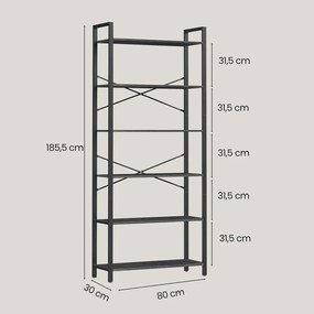 Estante de 6 prateleiras 30 x 80 x 186 com estrutura em aço preta