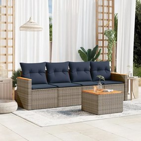 vidaXL 5 pcs conjunto sofás p/ jardim c/ almofadões vime PE cinzento