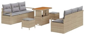 Conjunto de Sofá de Jardim 9 Peças com Almofadas Bege em Rattan Sintét