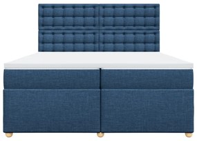 Cama com molas/colchão 200x200 cm tecido azul