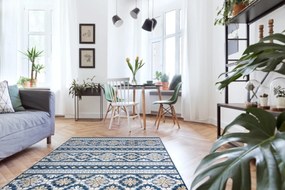 Carpet Structural BOTANIC 65252 Boho, tecido plano na varanda, terraço - azul escuro