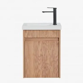 Conjunto De Móvel De Casa De Banho Suspenso Em Madeira Com Lavatório Integrado Narek Castanho Fresno & Sem Espelho & Preto - Sklum