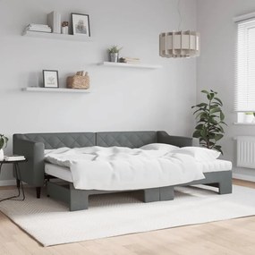 Sofá-cama c/ gavetão e colchões 80x200cm tecido cinzento-escuro
