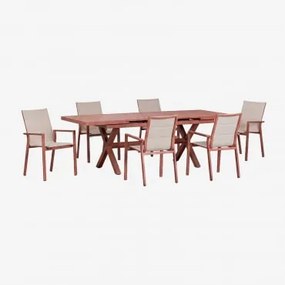 Conjunto De Mesa De Jardim Retangular Extensível 180-240x90 Cm E 6 Cadeiras De Jardim Empilháveis Com Apoios De Braços Em - Sklum
