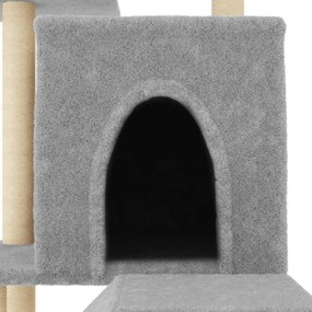 Árvore gatos c/ postes arranhadores sisal 110,5 cm cinza-claro