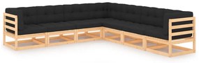 7 pcs conjunto lounge de jardim c/ almofadões pinho maciço
