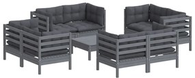9 pcs conj. lounge de jardim com almofadões antracite pinho