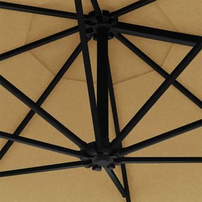 Guarda-sol p/ jardim parede c/ luz LED 300 cm cinza-acastanhado