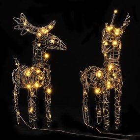 Decorações renas de Natal 2 pcs 80 luzes LED vime branco quente