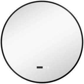 HOMCOM Espelho de Banheiro Redondo com Iluminação LED Intensidade Variável Função Antinévoa Interruptor Tátil Preto | Aosom Portugal