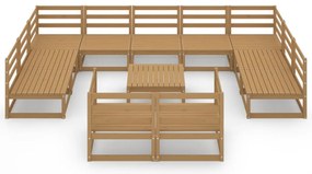 12 pcs conjunto lounge de jardim pinho maciço