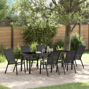 Conjunto de Jantar de Jardim de 7 Peças Preto Textilene e Aço