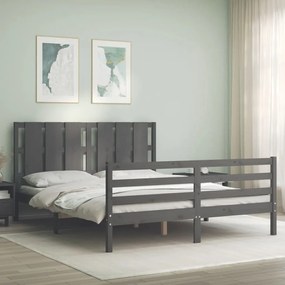 Estrutura de cama King Size com cabeceira madeira maciça cinza