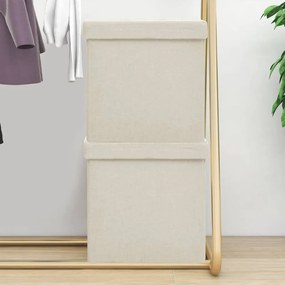 vidaXL Bancos de arrumação dobráveis 2 pcs linho falso branco nata