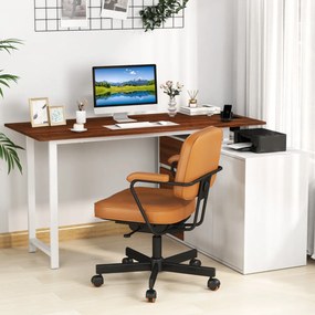 Secretária em forma de L 138 x 104 x 74 cm com arquivo e tomada elétrica com 3 gavetas Castanho e Branco
