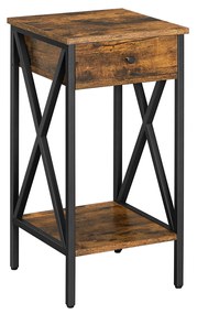 Mesa de cabeceira com gaveta e prateleira, estilo industrial. | VASAGLE | 35 x 35 x 70 cm | castanho rústico e preto | LET501B01.