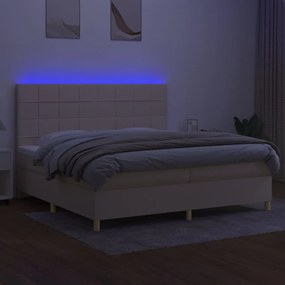 Cama box spring c/ colchão e LED 200x200 cm tecido cor creme