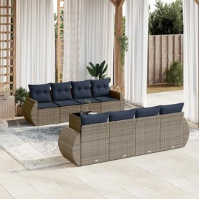 vidaXL 9 pcs conjunto sofás p/ jardim c/ almofadões vime PE cinzento