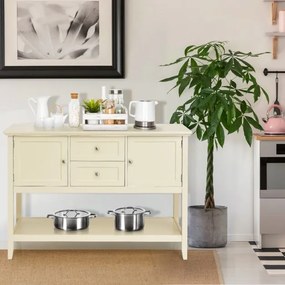 Mesa consola aparador em madeira com 2 gavetas e 2 prateleiras por baixo das portas Mesa de apoio para sala de estar Escritório 117 x 38 x 86,5 cm Beg