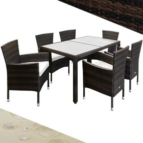 Conjunto de jardim em polyrattan Bali com 7 peças castanho/creme