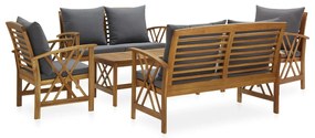 5 pcs conjunto lounge de jardim c/ almofadões acácia maciça