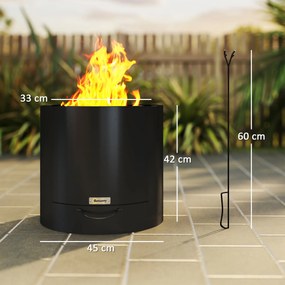 Braseiro de exterior Ø 45 cm com tabuleiro para cinzas e atiçador, aquecimento a carvão vegetal para jardim ou pátio, aço preto