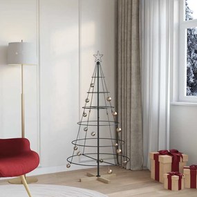 vidaXL Árvore de Cone de Natal com suporte Preto 150 cm Aço