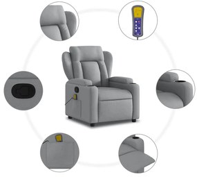 Poltrona de massagens reclinável tecido cinzento-claro
