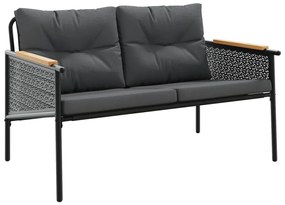 3 pcs conjunto mobiliário de varanda com almofadões aço preto