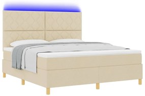 Cama Box Spring com Colchão &amp; LED Creme 180x200 cm Tecido