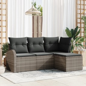 Conjunto de Sofá de Jardim VidaXL de 4 Peças com Almofadas Cinzas de R