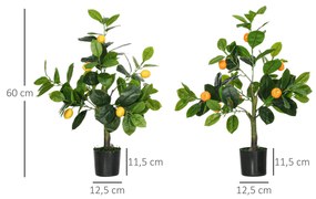 HOMCOM Conjunto de 2 Plantas Artificiais Decorativas Limoeiro e Laranj