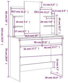 Toucador com espelho 96x39x142 cm cor carvalho sonoma