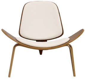 Poltrona NORDIC – Pau Rosa e Pele Sintética Branca – 89x79x76 cm