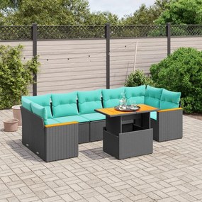 vidaXL 8 pcs conjunto de sofás p/ jardim c/ almofadões vime PE preto