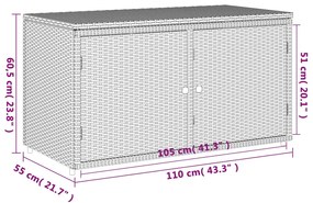 Armário de arrumação para jardim 110x55x60,5cm vime PE cinzento