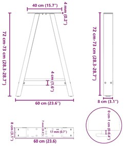 Pés para mesa de jantar em formato A, 2 peças, preto, 60x(72-73) cm, a