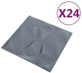 Painéis de parede 3D 24 pcs 50x50 cm 6 m² cinza diamante