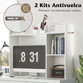 Prateleira de madeira para secretária com 4 prateleiras e organizador de secretária com compartimento aberto 94 x 25 x 74 cm Branco