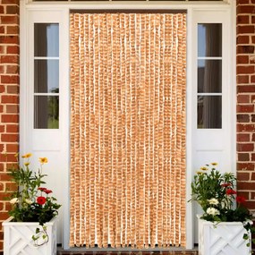 325459 vidaXL Cortina anti-insetos 100x220 cm chenille ocre e branco