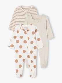 Lote de 3 pijamas em jersey, abertura com fecho, BASICS, para bebé cappuccino