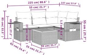5 pcs conjunto sofás de jardim com almofadões vime PE preto