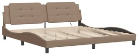 Estrutura cama c/ luzes LED 200x200 cm couro artif. cappuccino