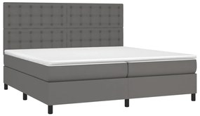 Cama box spring c/ colchão/LED 200x200cm couro artificial cinza