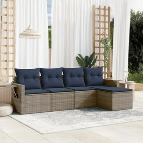 vidaXL 5 pcs conjunto sofás p/ jardim c/ almofadões vime PE cinzento