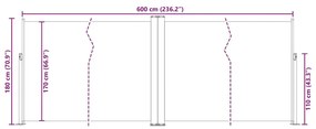 Toldo lateral retrátil 180x600 cm preto
